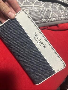 kate spade navy and white striped continental wallet